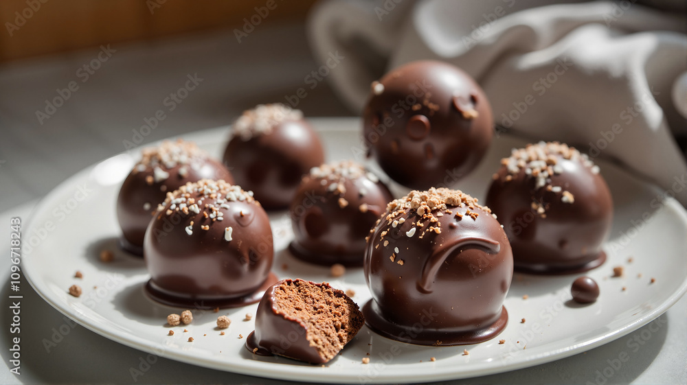 Keto chocolate truffles garnished with sprinkles on a white plate Keto chocolate truffles garnished with sprinkles on a white plate