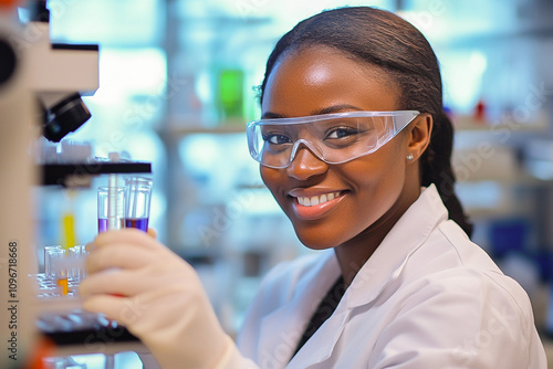 scientist with a smile in a bright modern laboratory