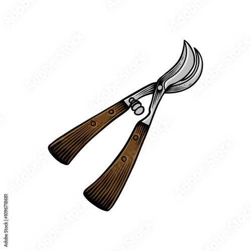 colored illustration of Pruning shears with a vintage look