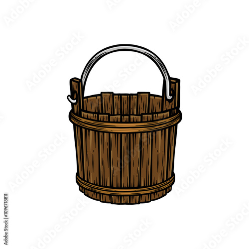 vintage style wooden bucket illustration