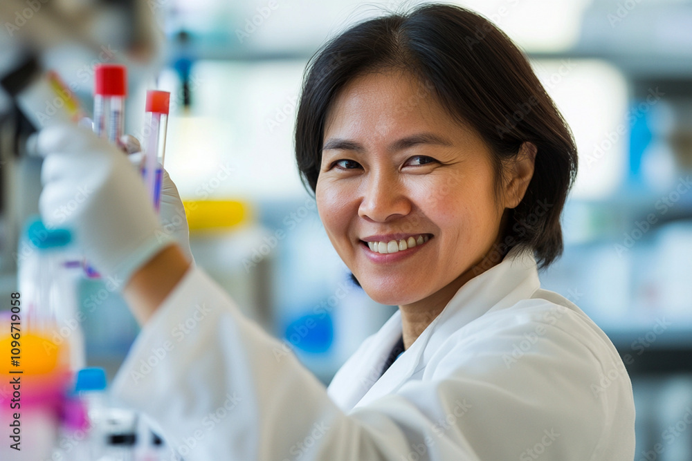 scientist with a smile in a bright modern laboratory scientist with a smile in a bright modern laboratory