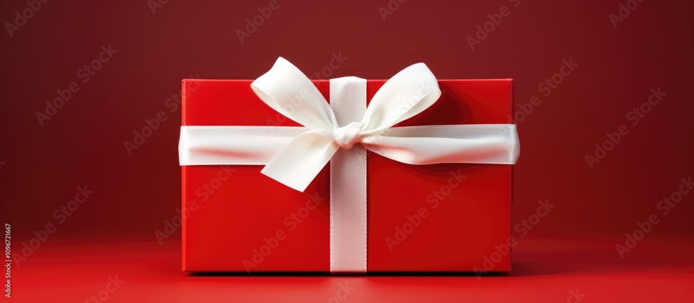 Elegant red gift box with a luxurious white ribbon on a smooth red surface perfect for holiday celebrations or special occasions Elegant red gift box with a luxurious white ribbon on a smooth red surface perfect for holiday celebrations or special occasions