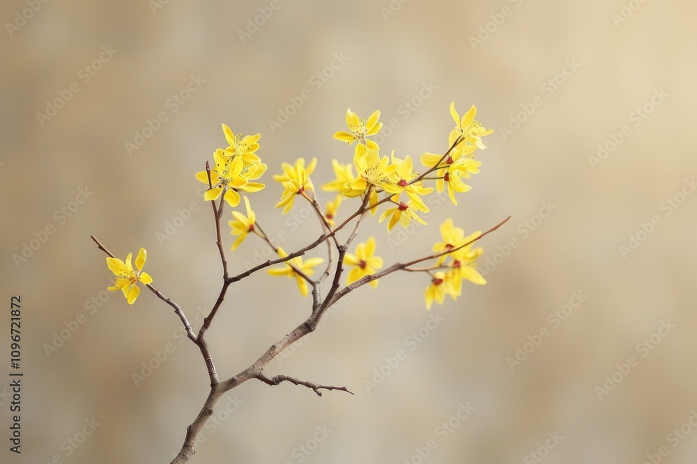 A small plant with yellow flowers in a decorative vase A small plant with yellow flowers in a decorative vase
