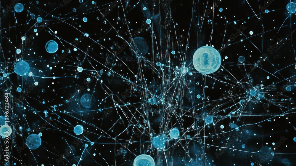 Abstract network of glowing nodes and connections on a black background. Abstract network of glowing nodes and connections on a black background.