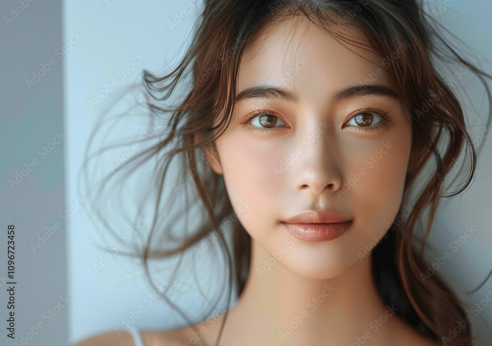 Beautiful Asian Woman with Long Hair in White Dress Beauty Portrait ...