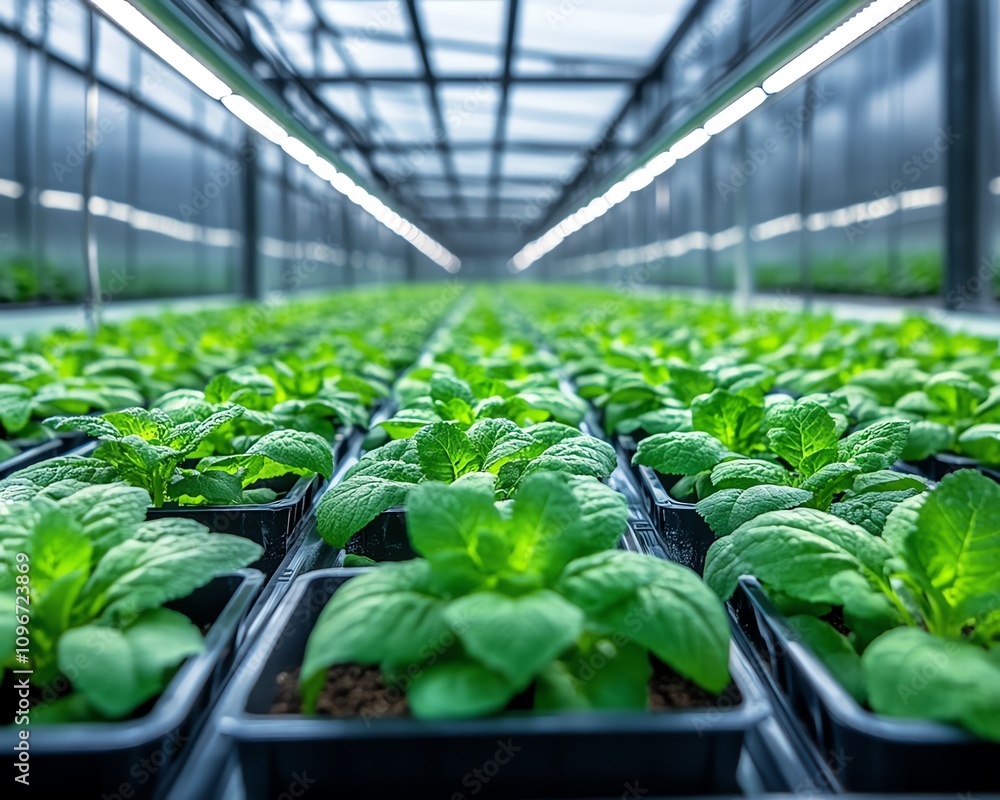 Hightech industrial greenhouse advanced technology driving optimal plant growth with automated systems, LED lighting, and climate control Hightech industrial greenhouse advanced technology driving optimal plant growth with automated systems, LED lighting, and climate control