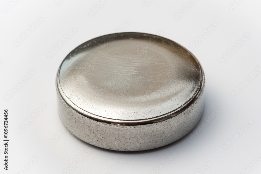 A metal container sitting on a clean and simple white surface A metal container sitting on a clean and simple white surface