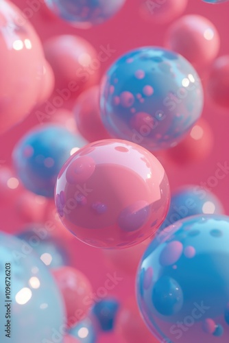 A bunch of blue and pink balloons floating in the air, suitable for celebrations or parties