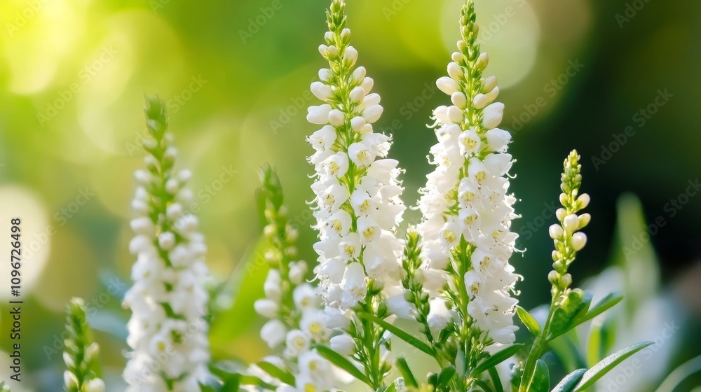 close-up shot of heather flowers with green environment close-up shot of heather flowers with green environment
