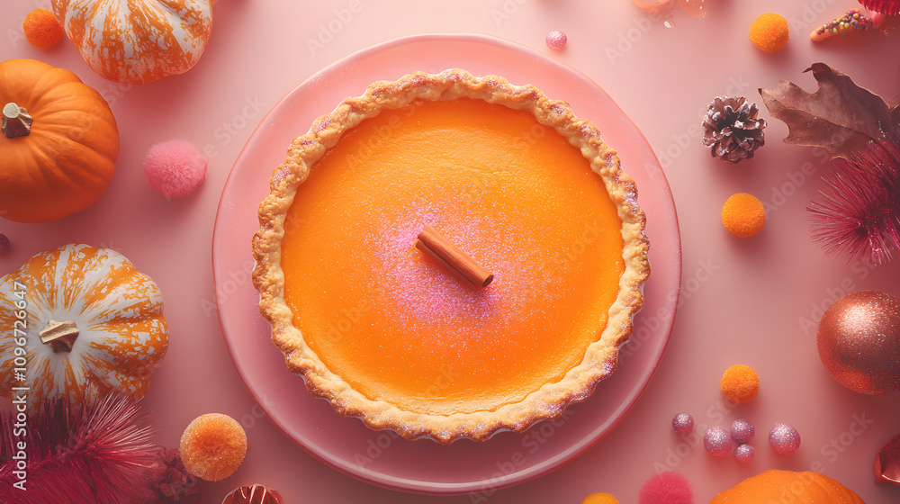 Vibrant Pumpkin Pie Surrounded by Autumn Decorations for Cozy Fall Vibes in a Festive Setting with Colorful Accessories and Warm Tones Vibrant Pumpkin Pie Surrounded by Autumn Decorations for Cozy Fall Vibes in a Festive Setting with Colorful Accessories and Warm Tones