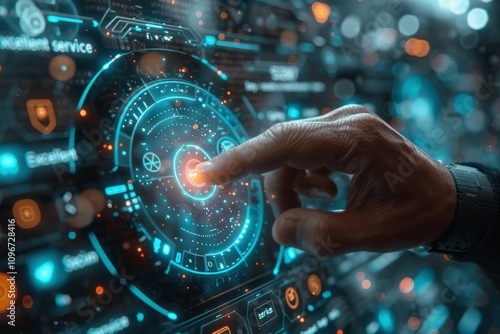 Wallpaper Mural Businessman Interacting with Virtual Screen Showing Emotion Icons and Star Scales for Customer Service Experience Torontodigital.ca