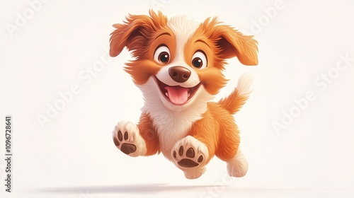 cartoon-style illustration of a puppy, floating on a white background, with playful expressions and bright, cheerful colors