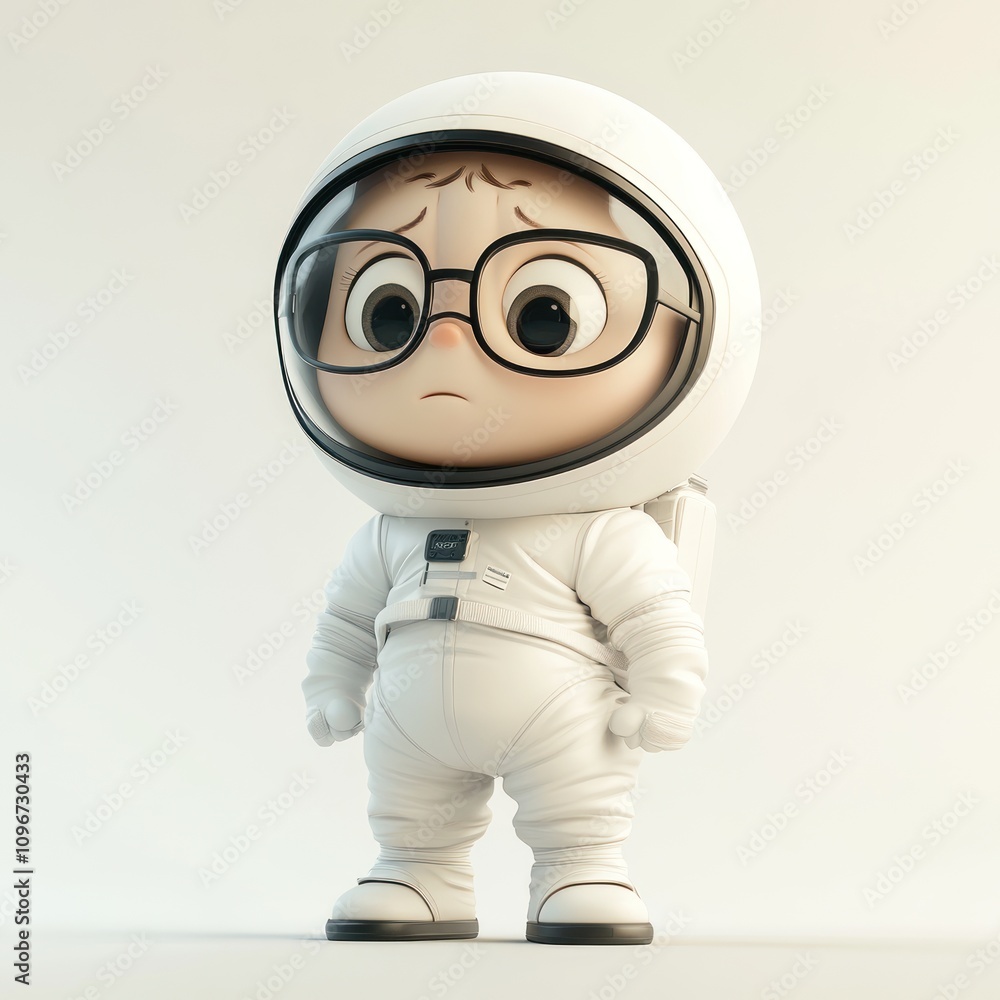 A cartoonish child in a white astronaut suit, looking concerned against a neutral background. A cartoonish child in a white astronaut suit, looking concerned against a neutral background.