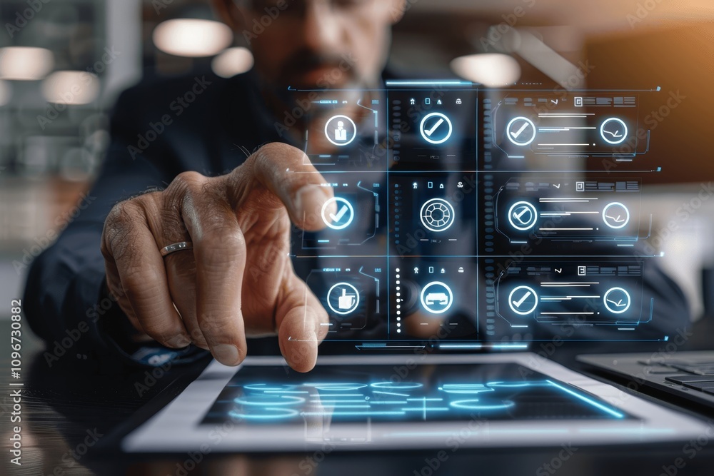 Businessman Using Virtual Screen for Modern Digital Plan Business Workflow, Customer Service Assessment and Car Warranty, Client Feedback and Satisfaction Analysis Businessman Using Virtual Screen for Modern Digital Plan Business Workflow, Customer Service Assessment and Car Warranty, Client Feedback and Satisfaction Analysis
