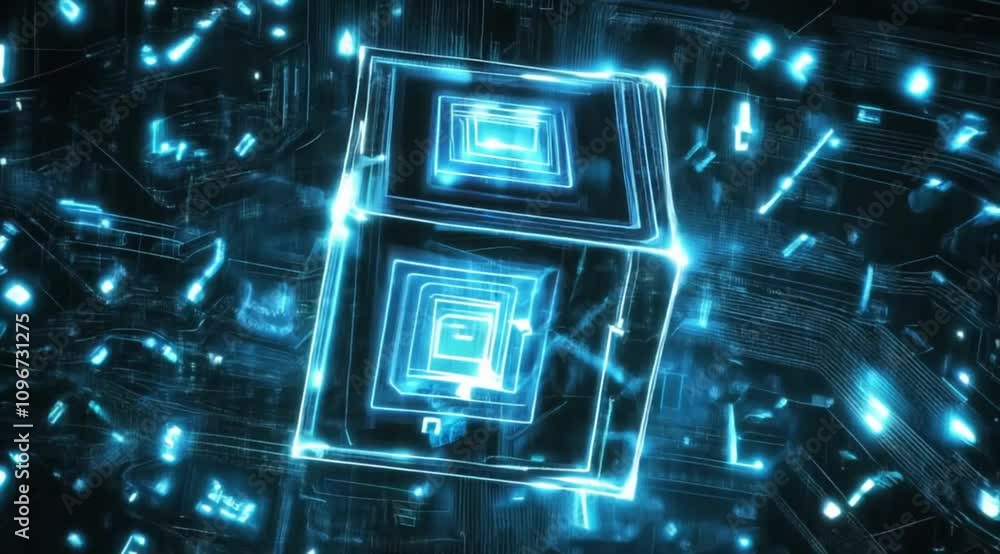 Scene of a modern blue cube floating, Camera slow motion with different angles Scene of a modern blue cube floating, Camera slow motion with different angles