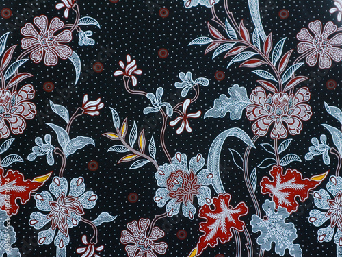The beautiful black of art Indonesian Batik with floral pattern, leaf and flowers pattern fabric