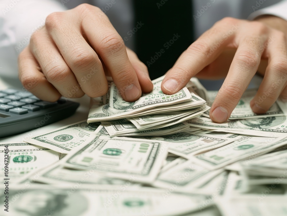 Hands Counting Neatly Stacked Hundred Dollar Bills in a Business Setting Close-up for Finance Focus Hands Counting Neatly Stacked Hundred Dollar Bills in a Business Setting Close-up for Finance Focus