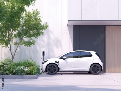 Electric Car Charging at a Modern Station Urban Environment Lifestyle Eco-friendly Daytime