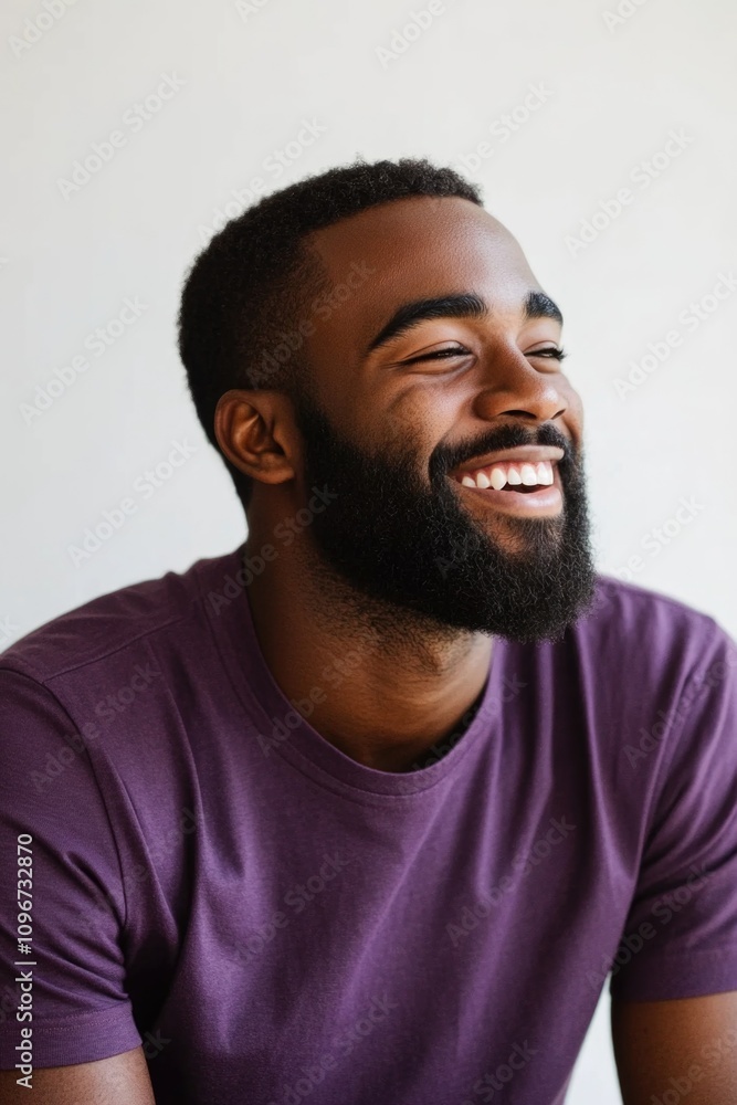 A happy man with a long beard and a purple shirt, perfect for use in advertising or editorial content A happy man with a long beard and a purple shirt, perfect for use in advertising or editorial content