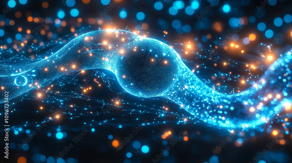 Obraz premium Futuristic Blue Sperm with Data Streams Representing AI in Reproductive Health and Fertility Technology