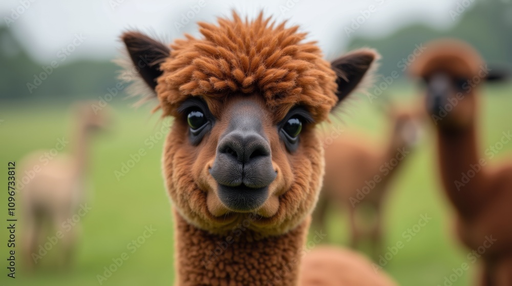 Obraz premium Cute Brown Alpaca Farm Closeup