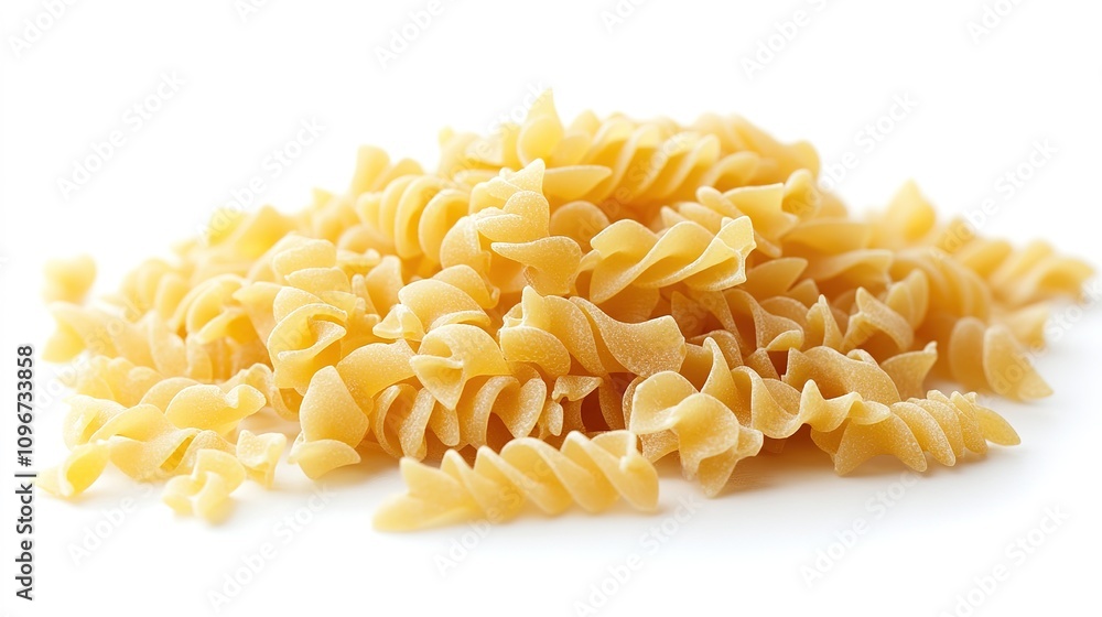 pile of raw pasta, isolated on a white background, with a focus on the texture of the noodles and simple composition pile of raw pasta, isolated on a white background, with a focus on the texture of the noodles and simple composition