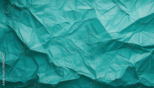 Abstract background, Turquoise crumpled and creased recycle paper texture.