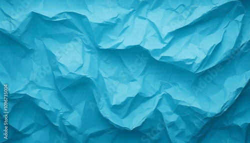 Abstract background, Sky Blue crumpled and creased recycle paper texture.