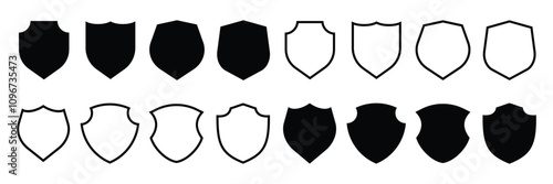 Shield icon set. Protect shield security line icons.  Black knight award contours and linear signs. Protect shapes silhouette. Vector illustration