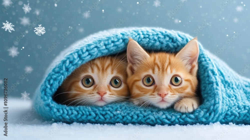 Two Kittens Snuggled Under a Cozy Wool Blanket Two Kittens Snuggled Under a Cozy Wool Blanket
