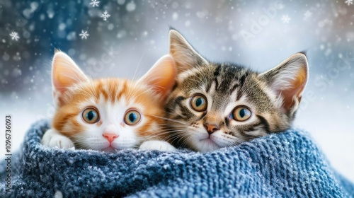 Warm and Cozy Kittens in a Snowy Setting