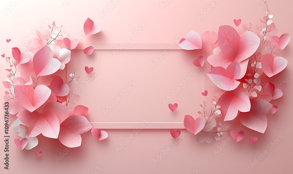 there is a pink frame with paper flowers and hearts on it there is a pink frame with paper flowers and hearts on it