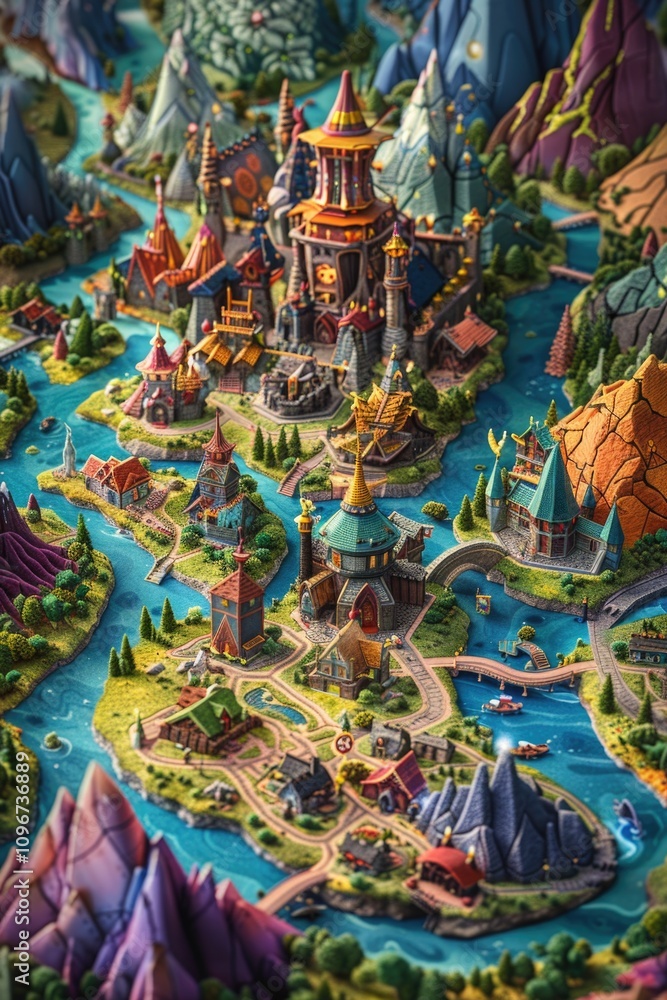 A map of a fantasy land with a winding river, suitable for use in illustrations or as a background image A map of a fantasy land with a winding river, suitable for use in illustrations or as a background image