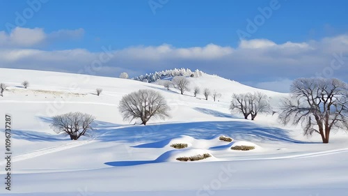 Wallpaper Mural Snow-covered landscape with trees and hills under a blue sky in winter season Torontodigital.ca