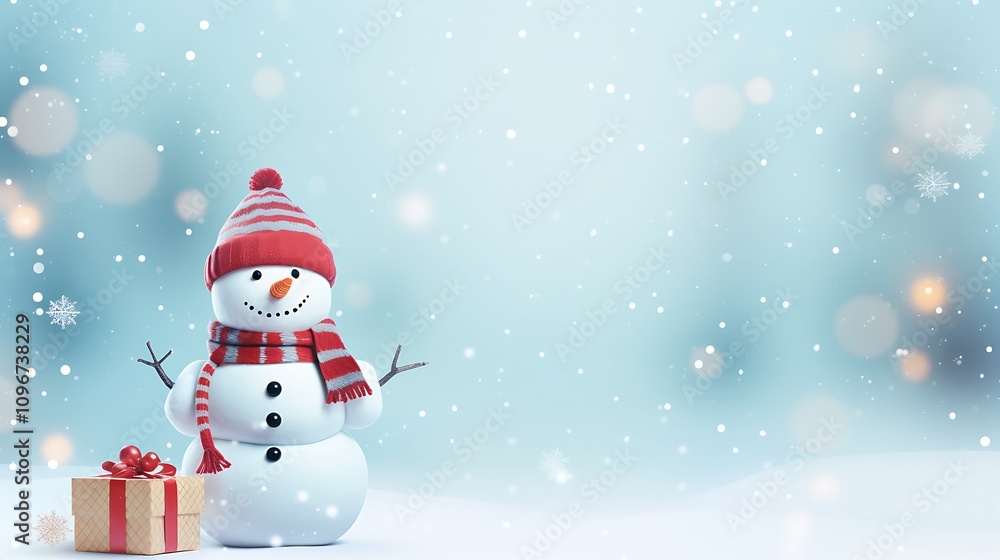 there is a snowman that is standing next to a gift there is a snowman that is standing next to a gift