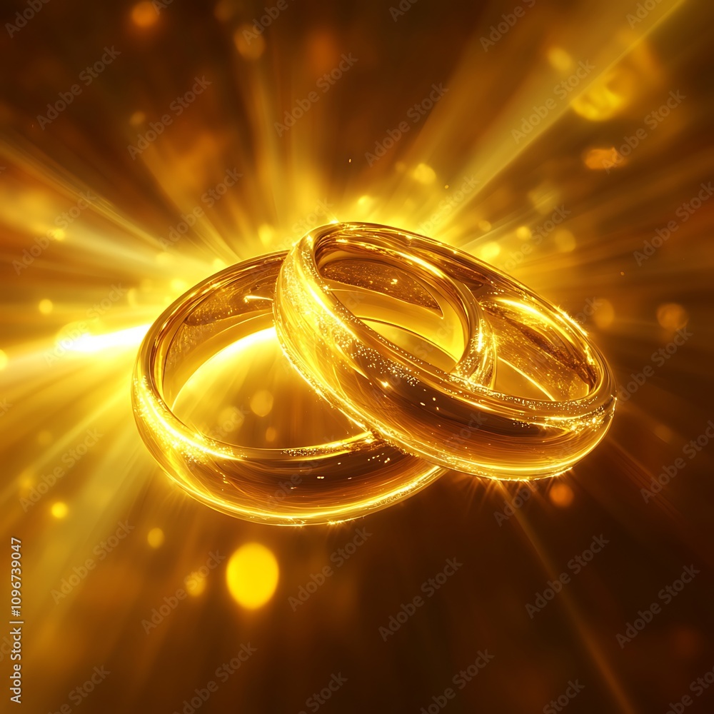two gold wedding rings are shown against a bright background two gold wedding rings are shown against a bright background
