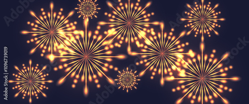 New year Firework background isolated black. Template design of vector Firework holiday pattern. Golden Firecracker explosion. 