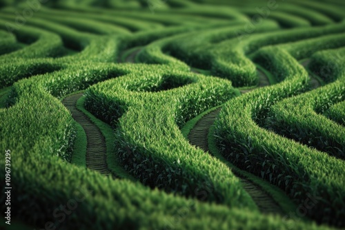 A natural maze of tall grass in the center of an open field, perfect for rustic or countryside themed designs photo