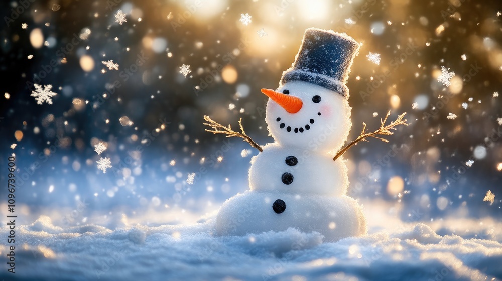 Snowman in the Golden Light of Winter Sunset Snowman in the Golden Light of Winter Sunset