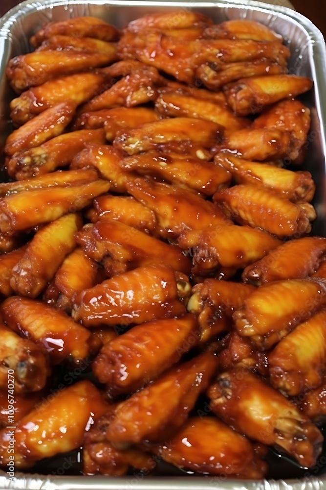 wings in a pan with sauce on top of them wings in a pan with sauce on top of them