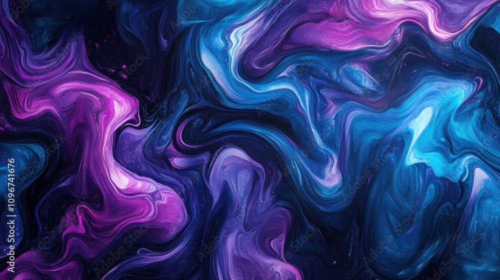 Fototapeta premium Abstract swirling blue and purple paint texture background.