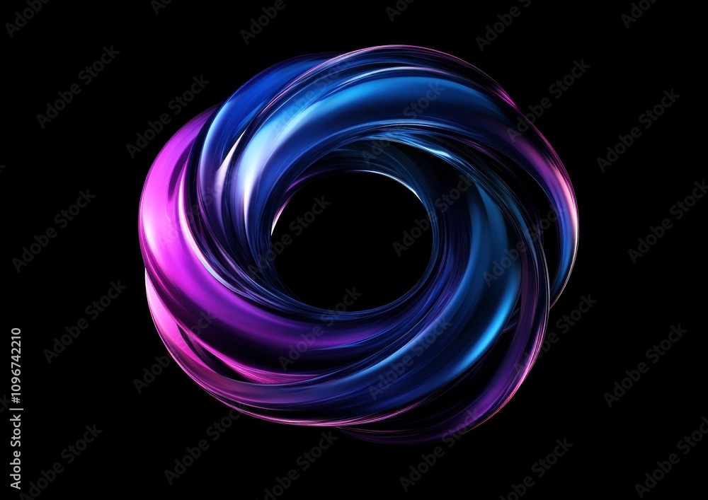 Naklejka premium Abstract swirling blue and purple torus on black background.