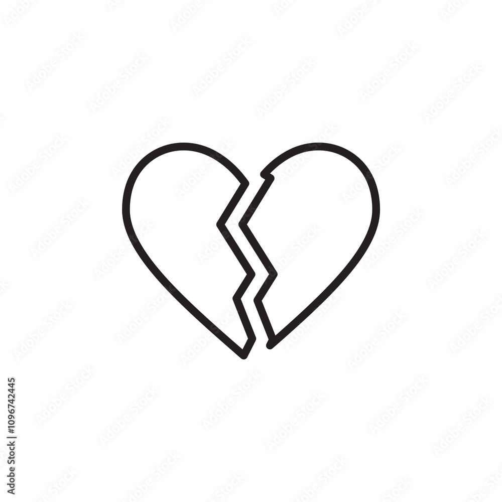Broken heart icon thin line vector isolated Broken heart icon thin line vector isolated