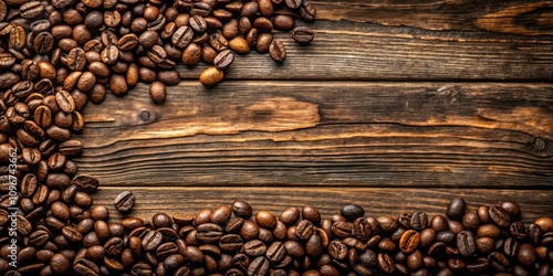 A rustic wooden surface adorned with a rich, dark brown coffee bean border, creating a captivating visual appeal.