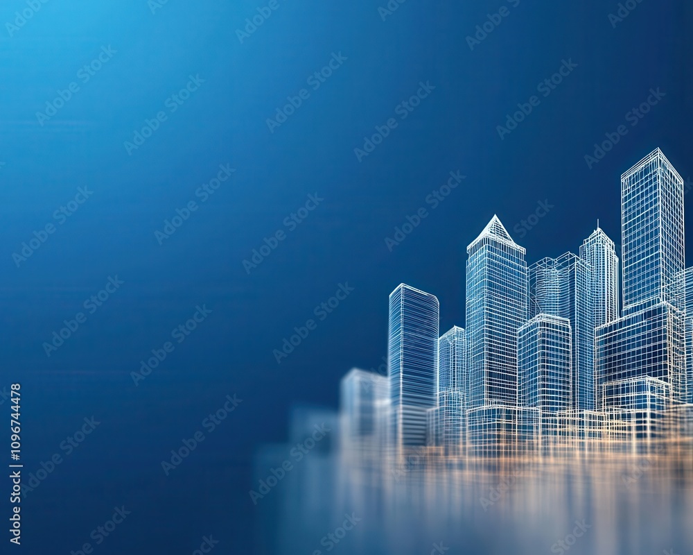 Fototapeta premium Blueprint trading floor hologram, glowing effects, 3D illustration