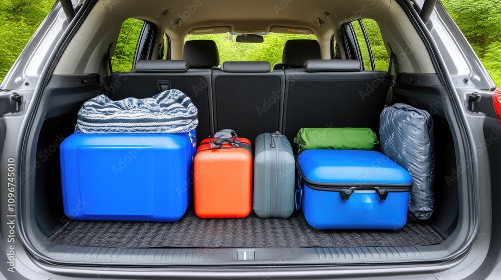 Loaded Car Trunk for a Camping and Hiking Expedition Loaded Car Trunk for a Camping and Hiking Expedition