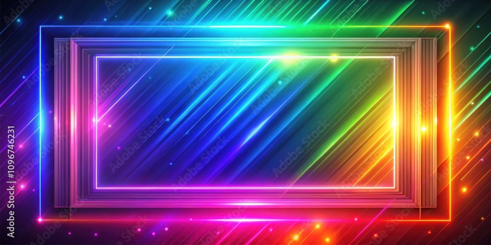 Abstract Background with Diagonal Stripes, Neon Lights, and a Glowing Frame Abstract Background with Diagonal Stripes, Neon Lights, and a Glowing Frame