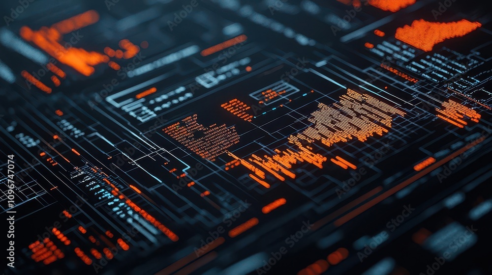 Interactive stock prediction graphs, blueprint effects, 3D illustration Interactive stock prediction graphs, blueprint effects, 3D illustration