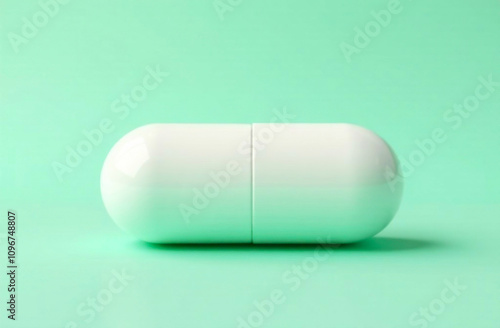 A sleek white capsule placed on a smooth mint green background highlights modern simplicity and elegance in design