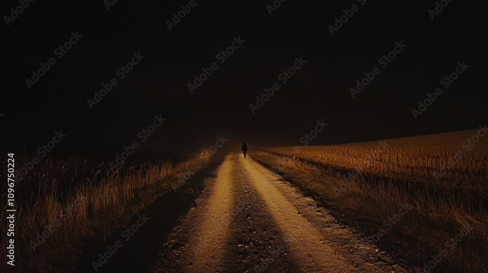 Naklejka premium A road with a long line of stars in the sky 